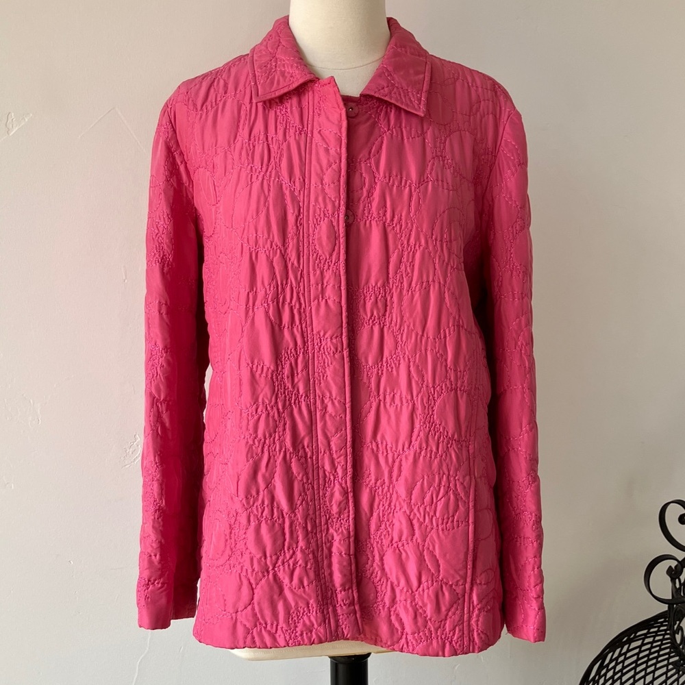 Sigrid Olsen bubblegum Pink Silk quilted embroidered Jacket